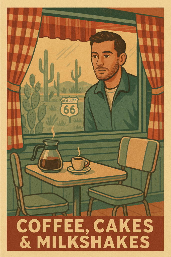 Retro diner with a sign in the background saying Jabuk B12