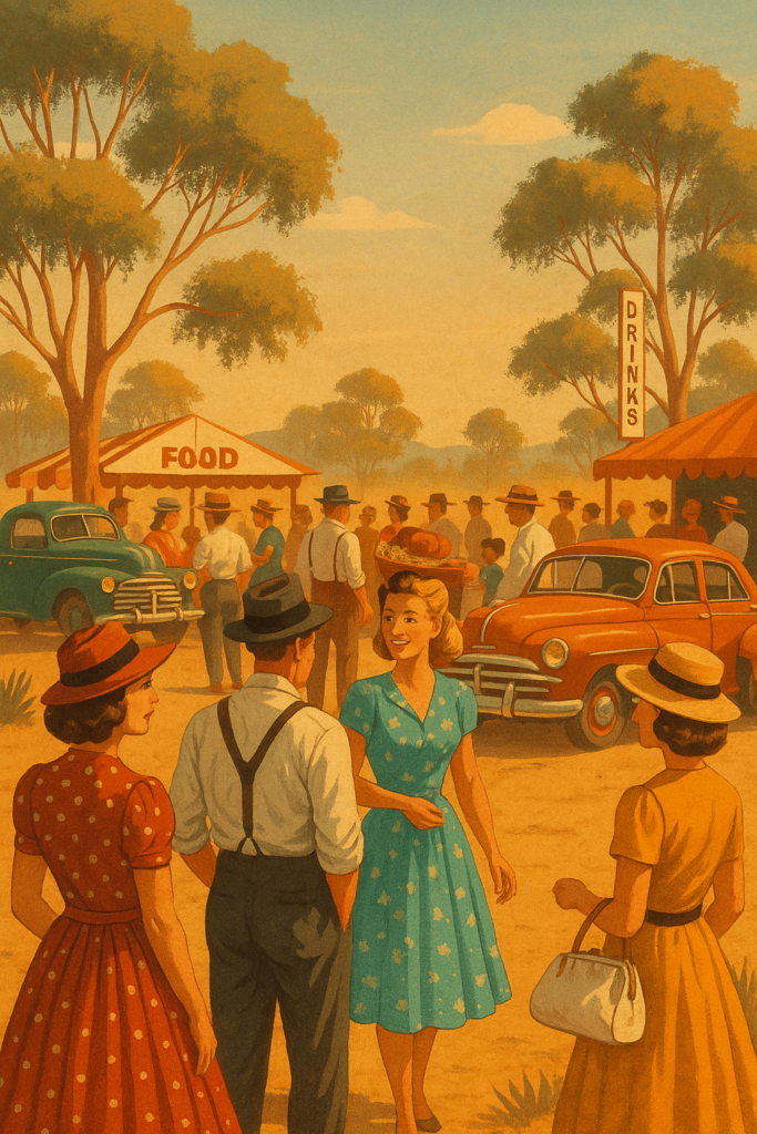 Retro image of country people at Jabuk